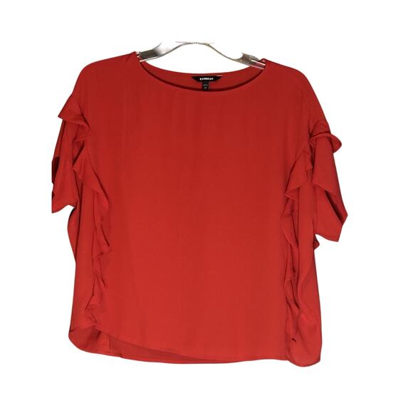 Express Women’s XS Red Blouse Ruffles Short Sleeve - Picture 1 of 3